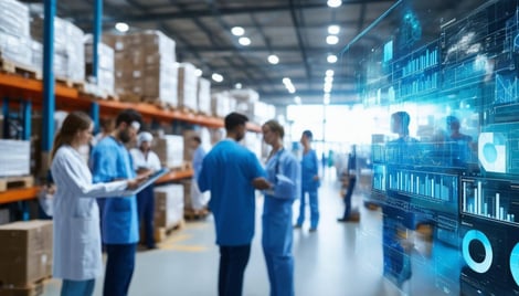 The image depicts a modern manufacturing facility with a wide view of the production The Role of Supply Chain in Fast-Growing Emerging Markets: Insights for Medical Manufacturing-PlanetTogether