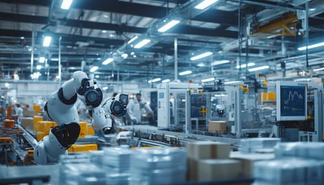 The image depicts a hightech packaging manufacturing facility filled with advanced machinery and robotic systems-Dec-19-2024-03-37-50-0089-AM