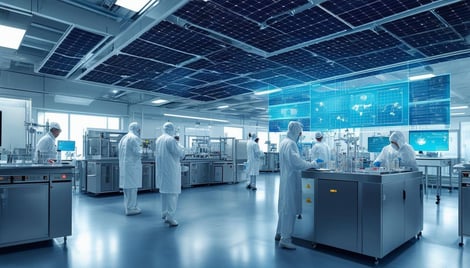 The image depicts a modern medical manufacturing facility showcasing clean technology in action-1