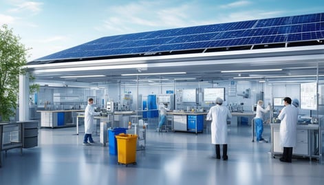 The image depicts a modern medical manufacturing facility showcasing clean technology in action-2