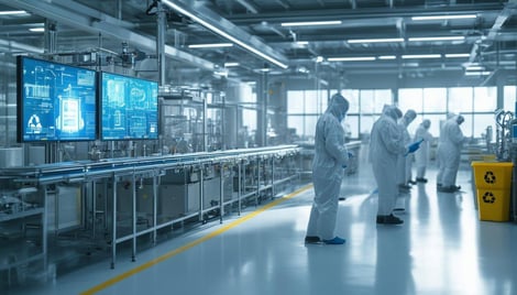 The image depicts a modern medical manufacturing facility, showcasing a clean and bright environment-4